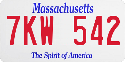 MA license plate 7KW542