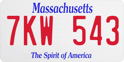 MA license plate 7KW543