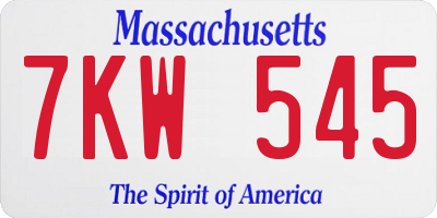 MA license plate 7KW545