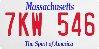 MA license plate 7KW546