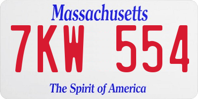 MA license plate 7KW554