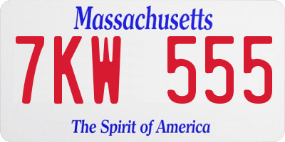MA license plate 7KW555