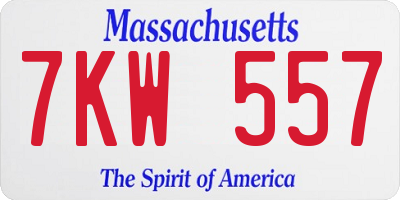 MA license plate 7KW557