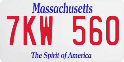 MA license plate 7KW560