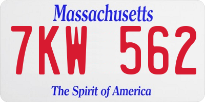 MA license plate 7KW562