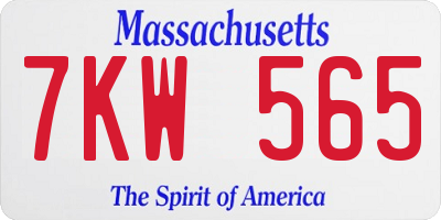 MA license plate 7KW565
