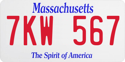 MA license plate 7KW567