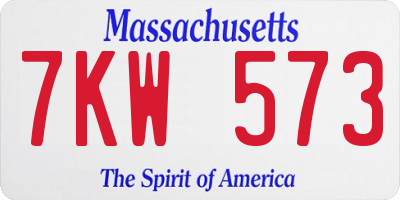 MA license plate 7KW573