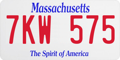 MA license plate 7KW575
