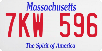 MA license plate 7KW596