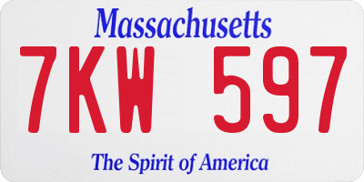 MA license plate 7KW597
