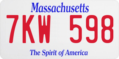 MA license plate 7KW598