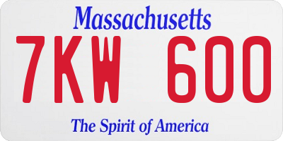 MA license plate 7KW600