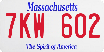 MA license plate 7KW602