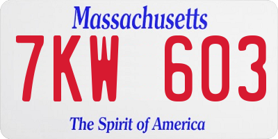 MA license plate 7KW603