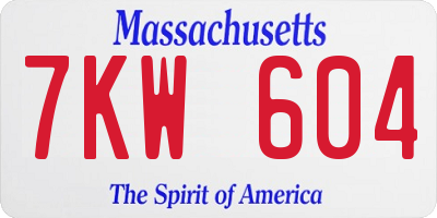 MA license plate 7KW604