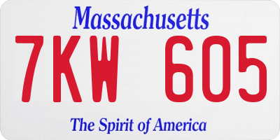 MA license plate 7KW605