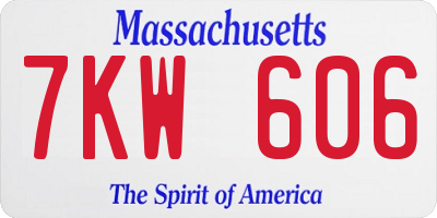 MA license plate 7KW606