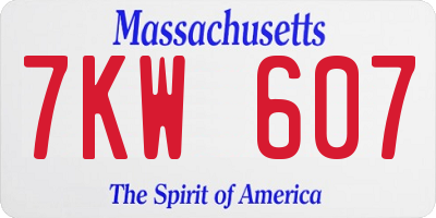 MA license plate 7KW607