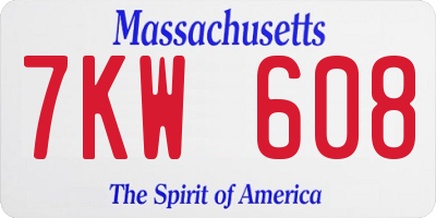 MA license plate 7KW608