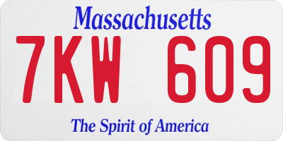 MA license plate 7KW609
