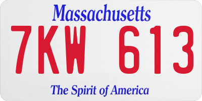 MA license plate 7KW613