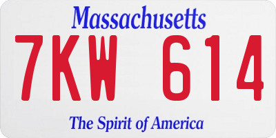 MA license plate 7KW614