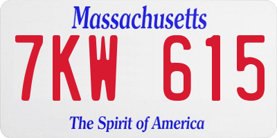 MA license plate 7KW615