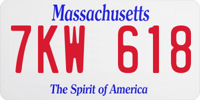 MA license plate 7KW618