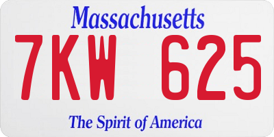MA license plate 7KW625