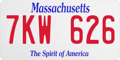 MA license plate 7KW626
