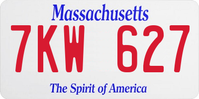 MA license plate 7KW627