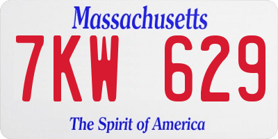 MA license plate 7KW629