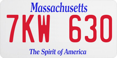 MA license plate 7KW630