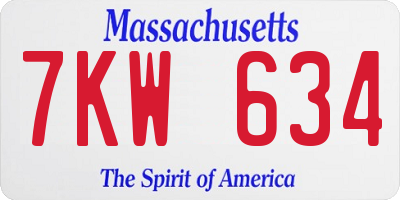 MA license plate 7KW634