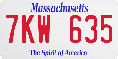 MA license plate 7KW635