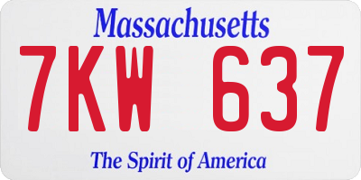 MA license plate 7KW637