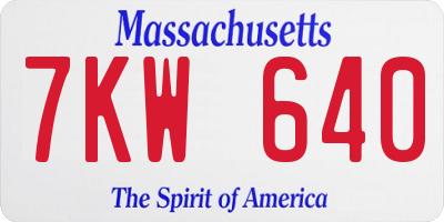 MA license plate 7KW640