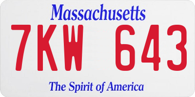MA license plate 7KW643