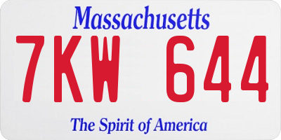 MA license plate 7KW644