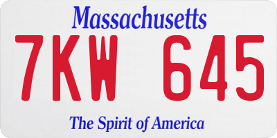 MA license plate 7KW645