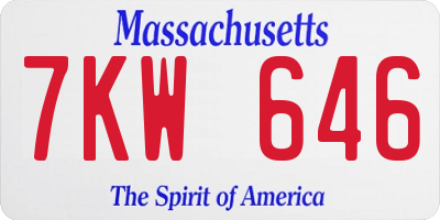 MA license plate 7KW646