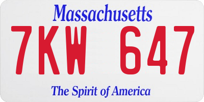 MA license plate 7KW647
