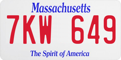 MA license plate 7KW649
