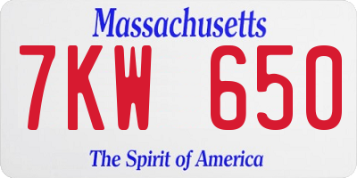 MA license plate 7KW650