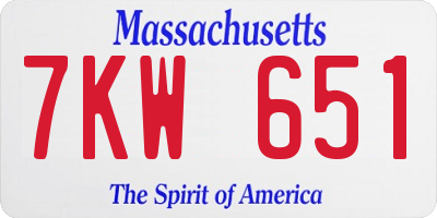 MA license plate 7KW651