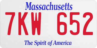 MA license plate 7KW652