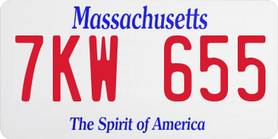 MA license plate 7KW655