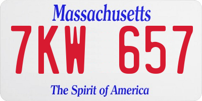 MA license plate 7KW657