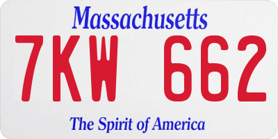 MA license plate 7KW662